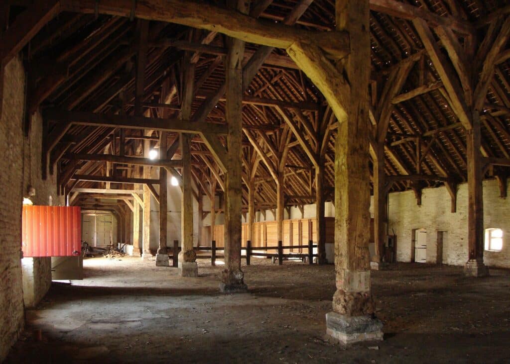 wooden construction of old oak beams